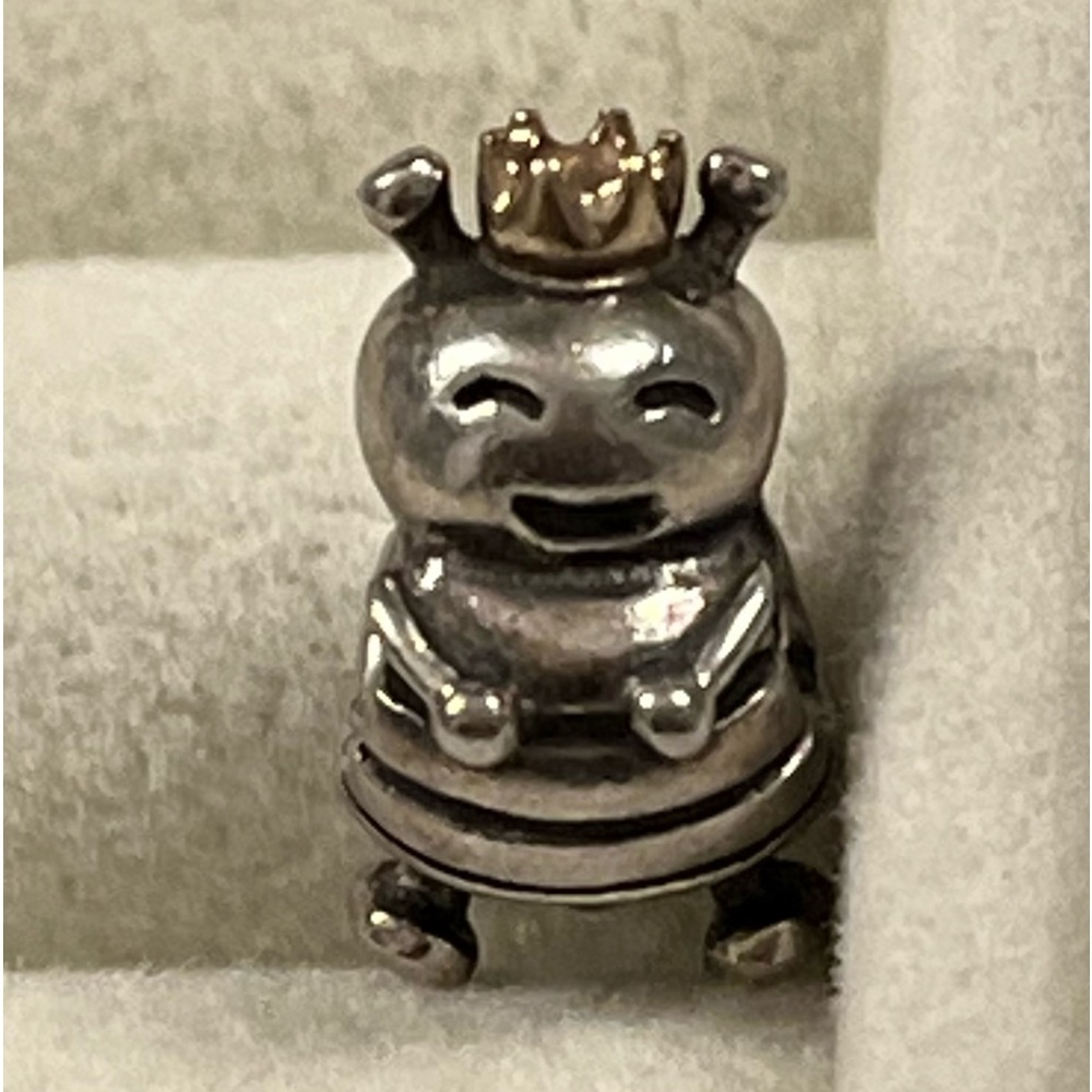 👑🐝Pandora Retired Sterling Silver Queen Bee Bead With 14K Gold Crown - Picture 2 of 11